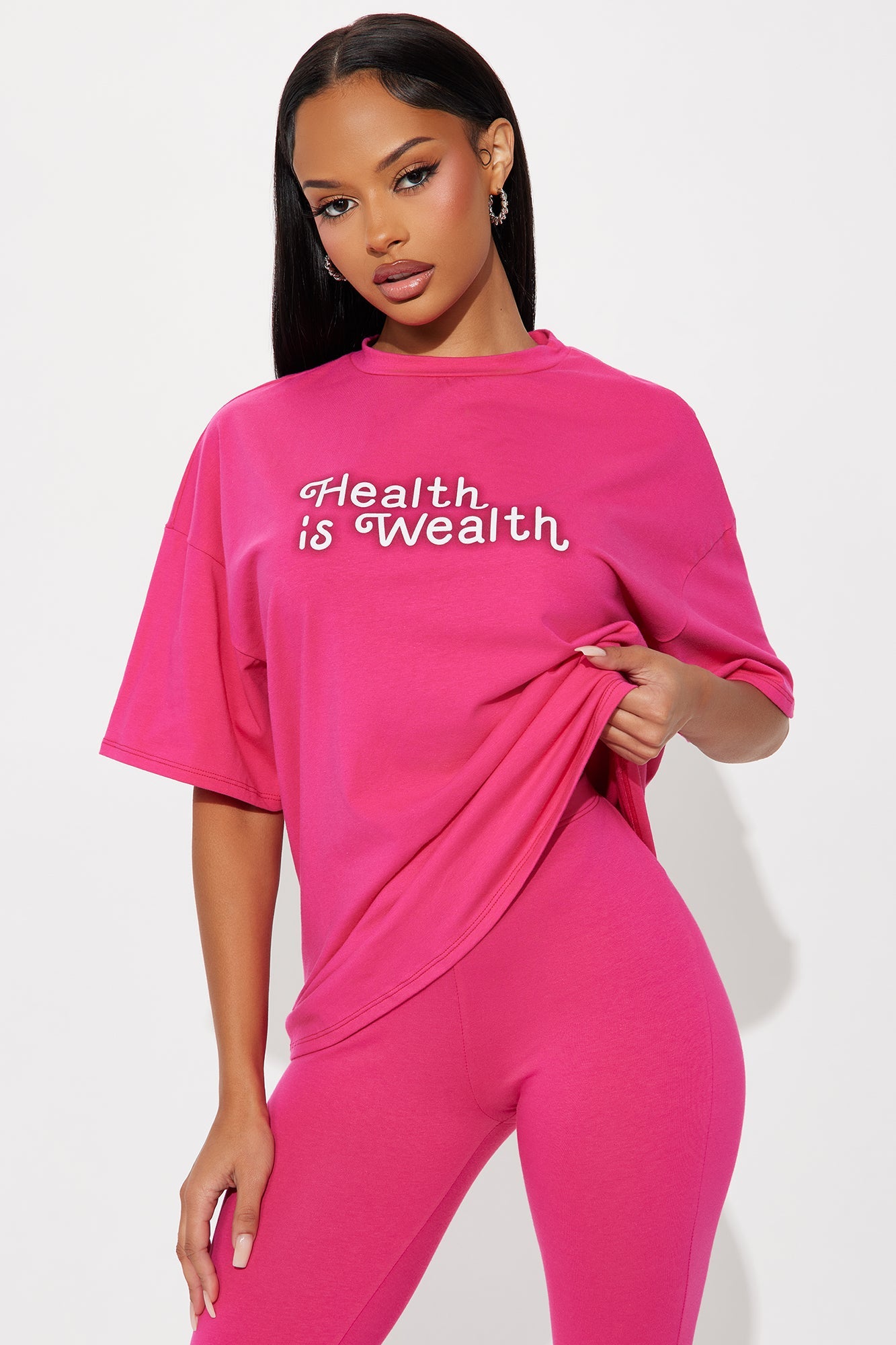 Health Is Wealth Legging Set - Hot Pink
