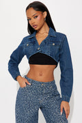 She Gets It Bolero Denim Jacket - Dark Wash