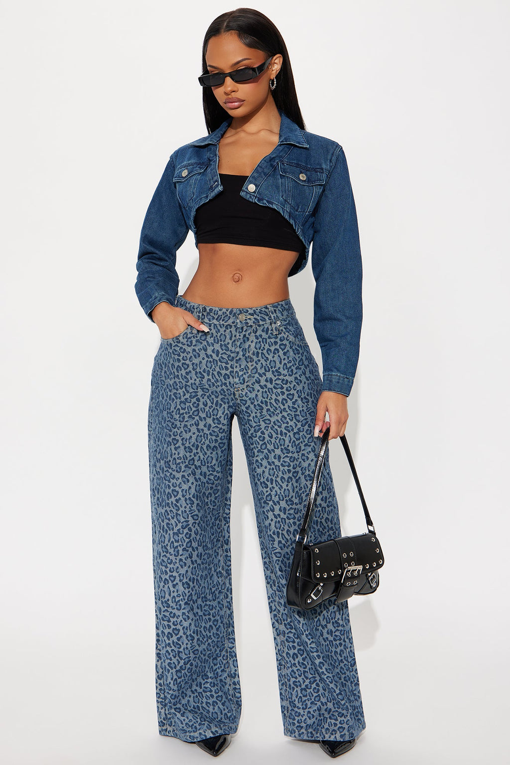 Ferociously Leopard Print Wide Leg Jeans - Medium Wash