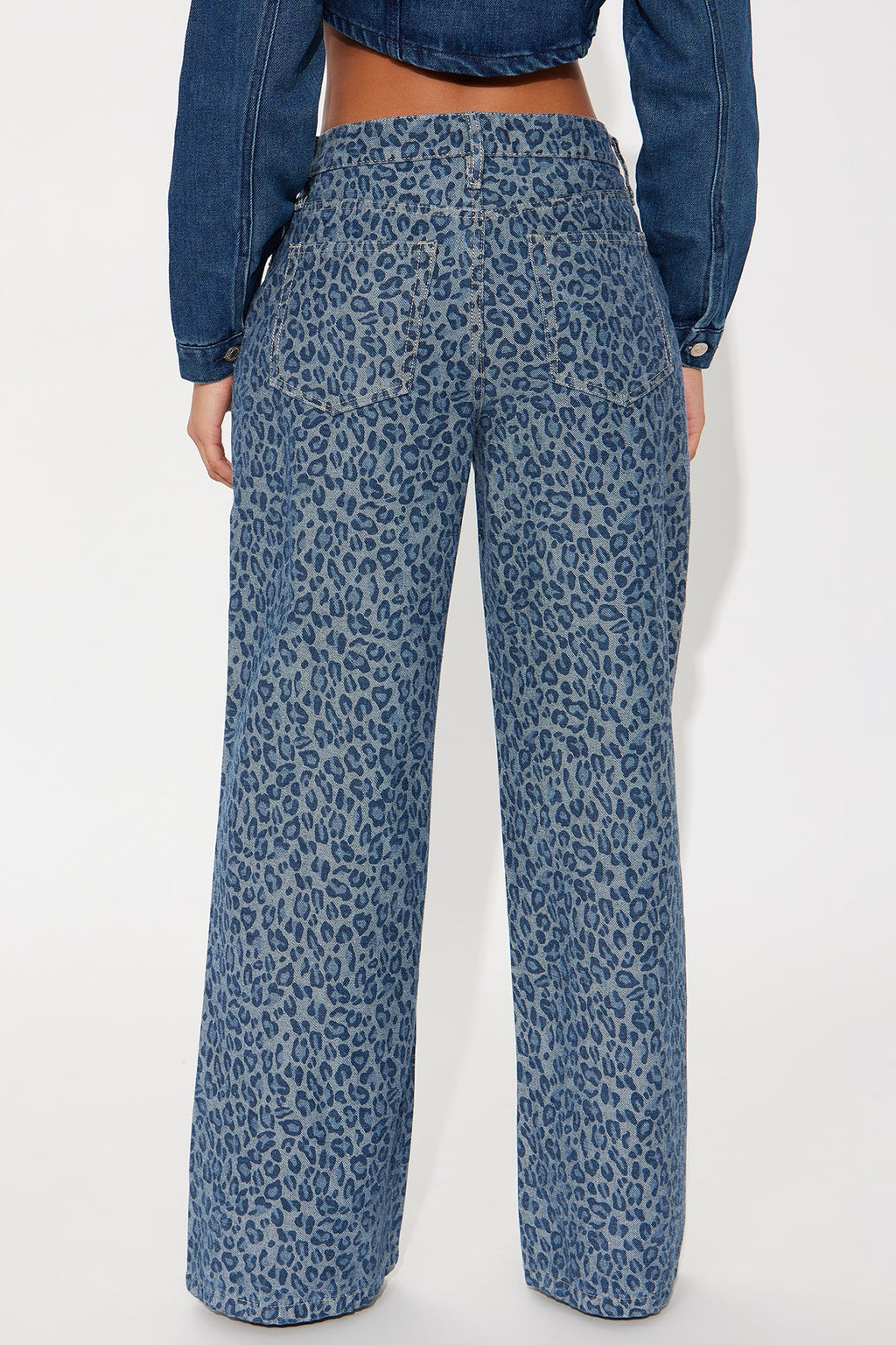 Ferociously Leopard Print Wide Leg Jeans - Medium Wash