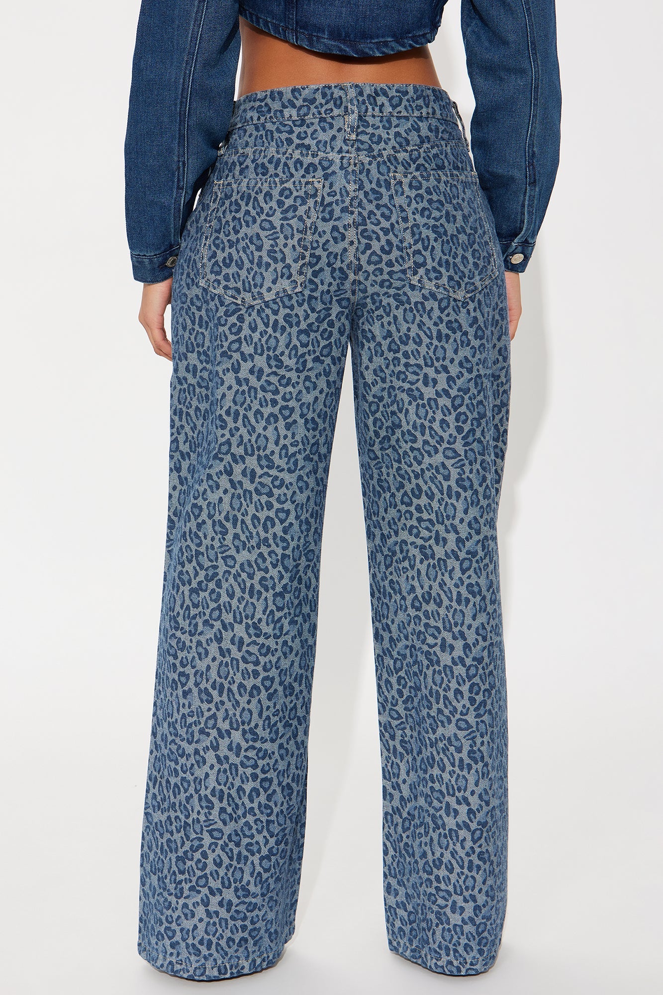 Ferociously Leopard Print Wide Leg Jeans - Medium Wash