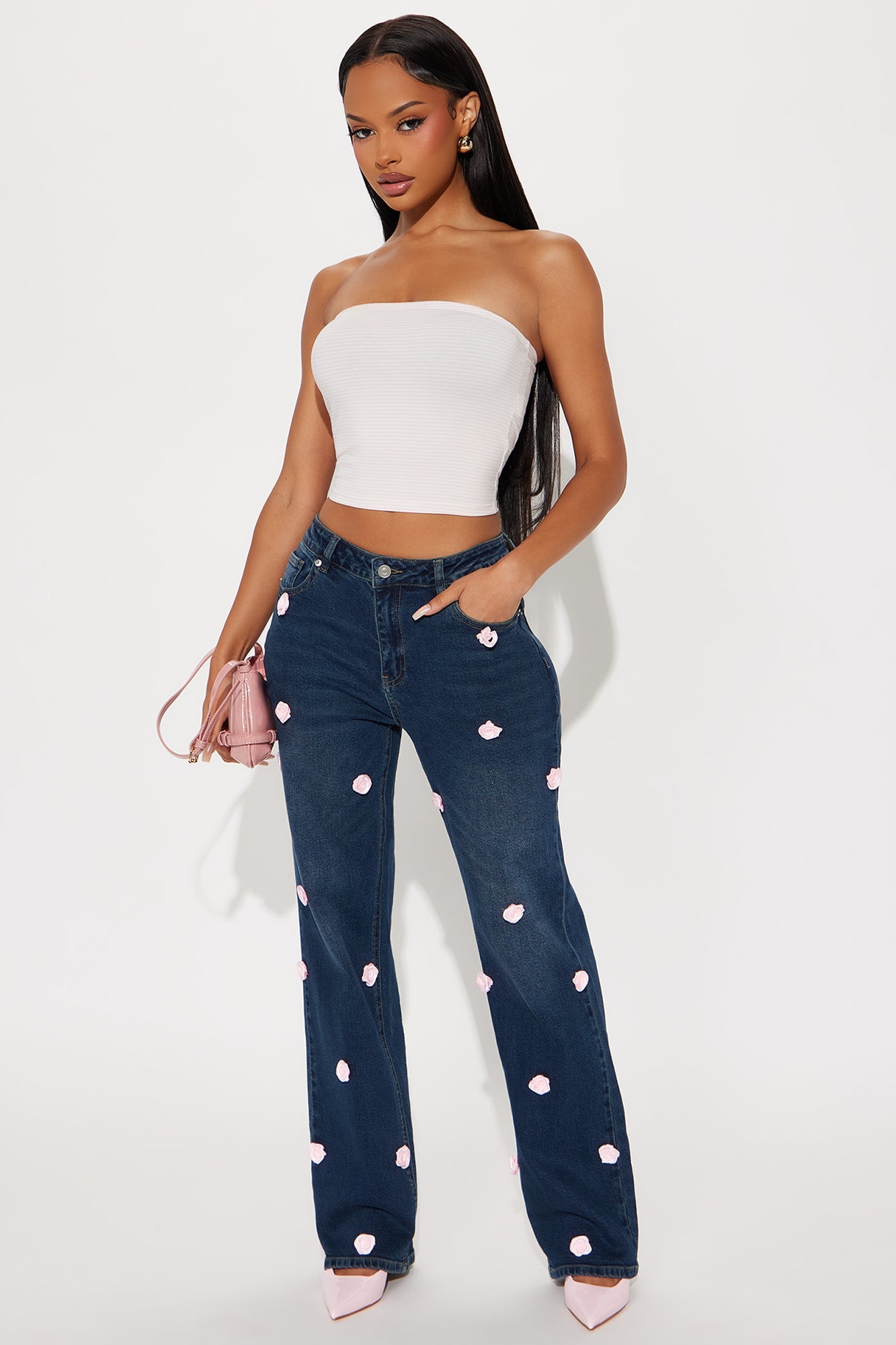 Garden Of Roses Straight Leg Jeans - Dark Wash