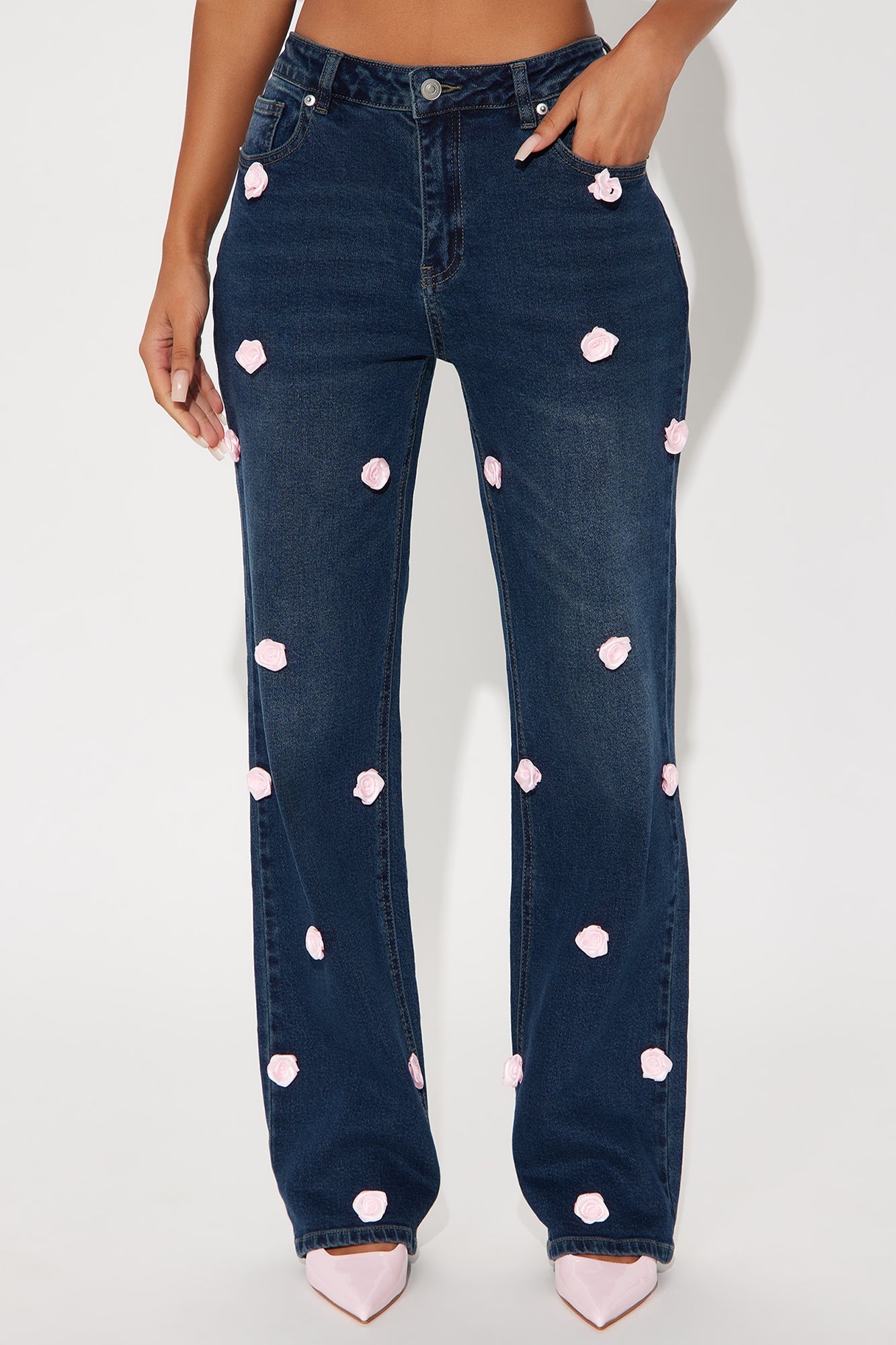 Garden Of Roses Straight Leg Jeans - Dark Wash