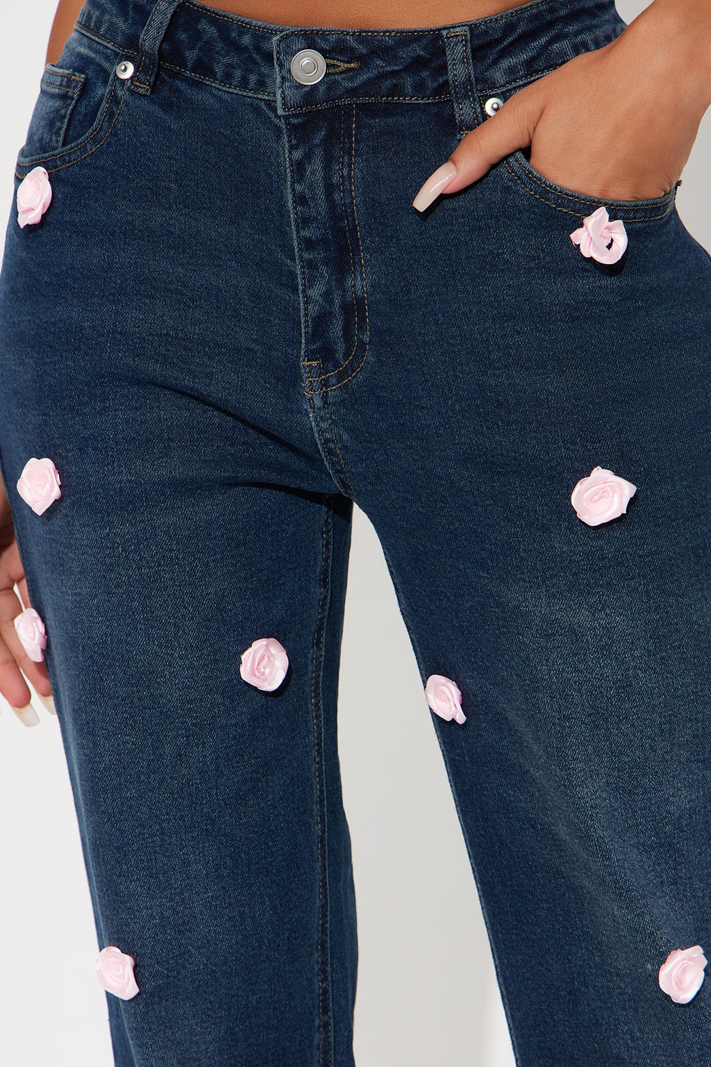Garden Of Roses Straight Leg Jeans - Dark Wash
