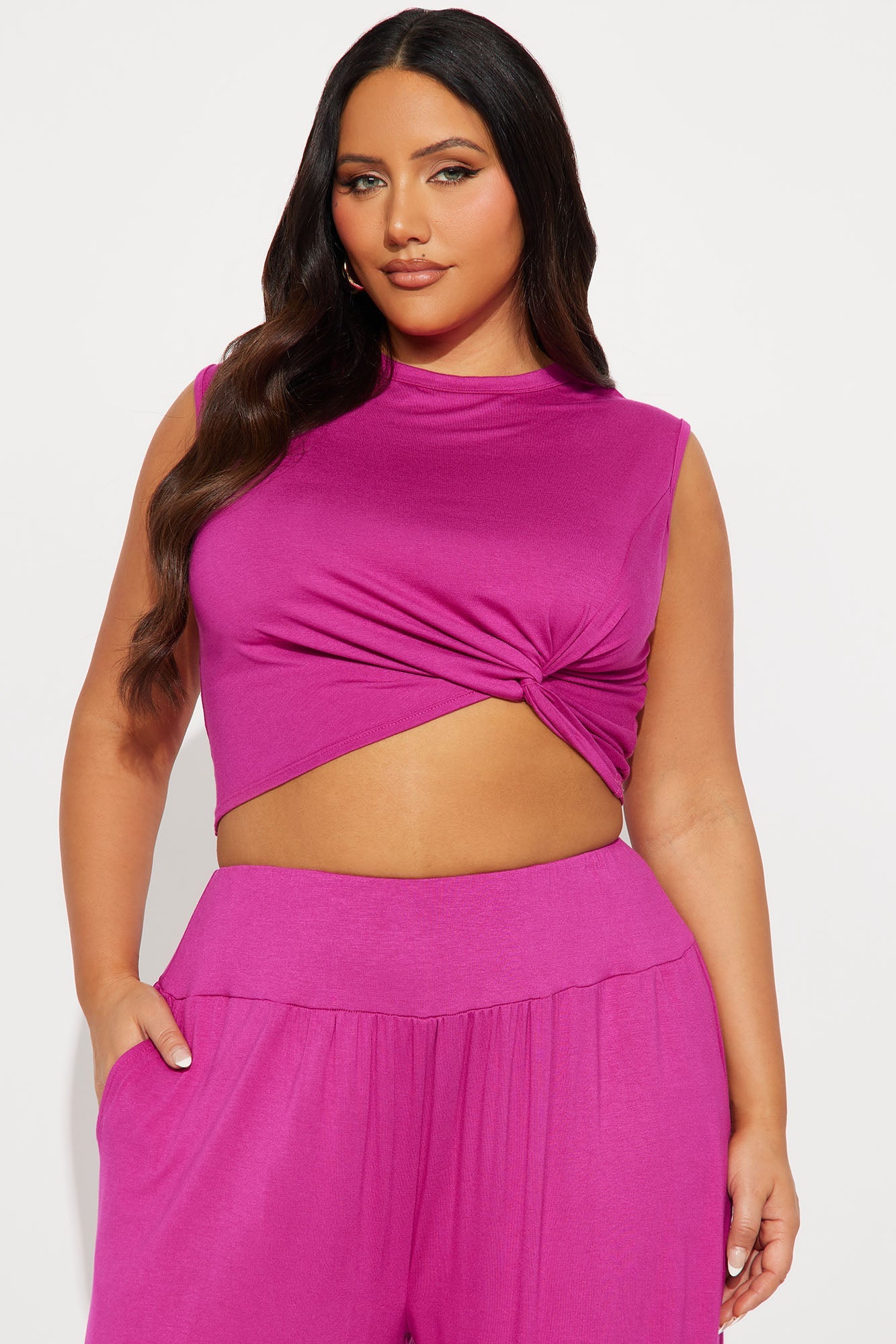 Charlotte Rayon Pant Set - Magenta