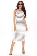 I'm Just Your Stripe Midi Dress - White/Black
