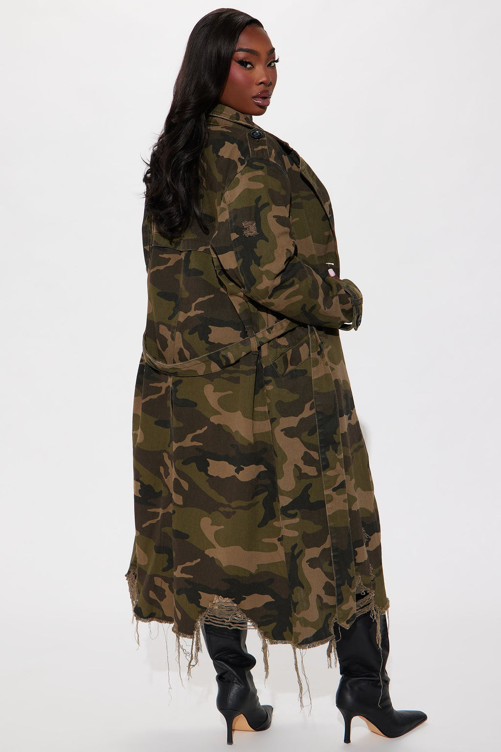 Camo Girl Trench Coat - Olive/combo