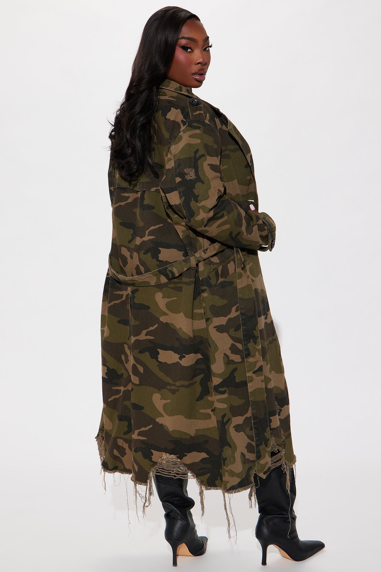 Camo Girl Trench Coat - Olive/combo