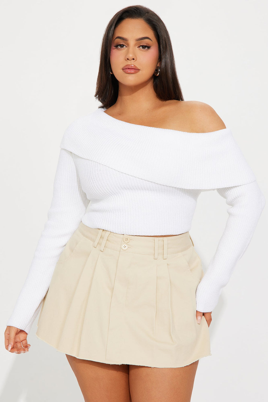 City Chic Off Shoulder Sweater - Ivory