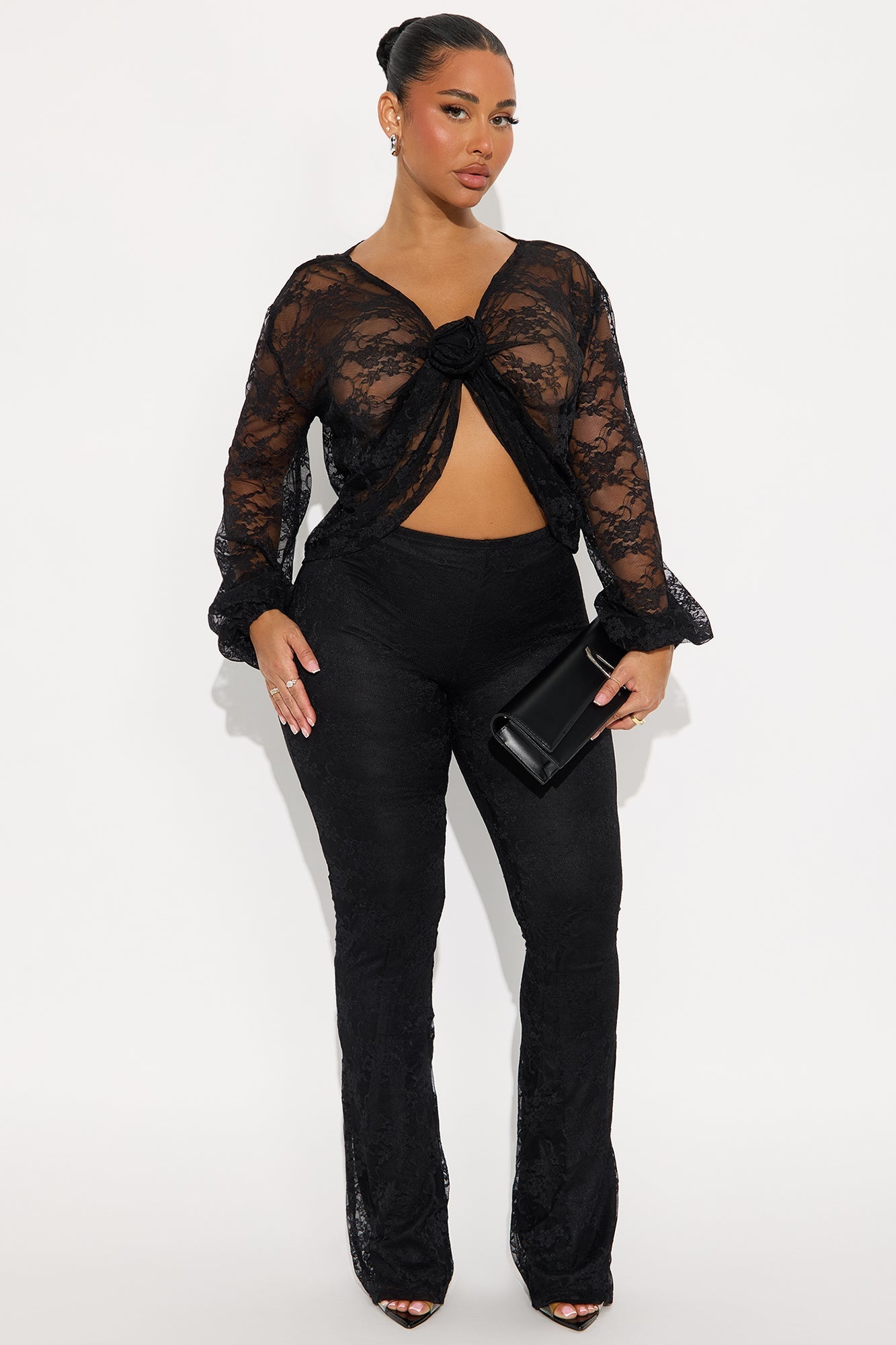 Le Rose Lace Pant Set - Black