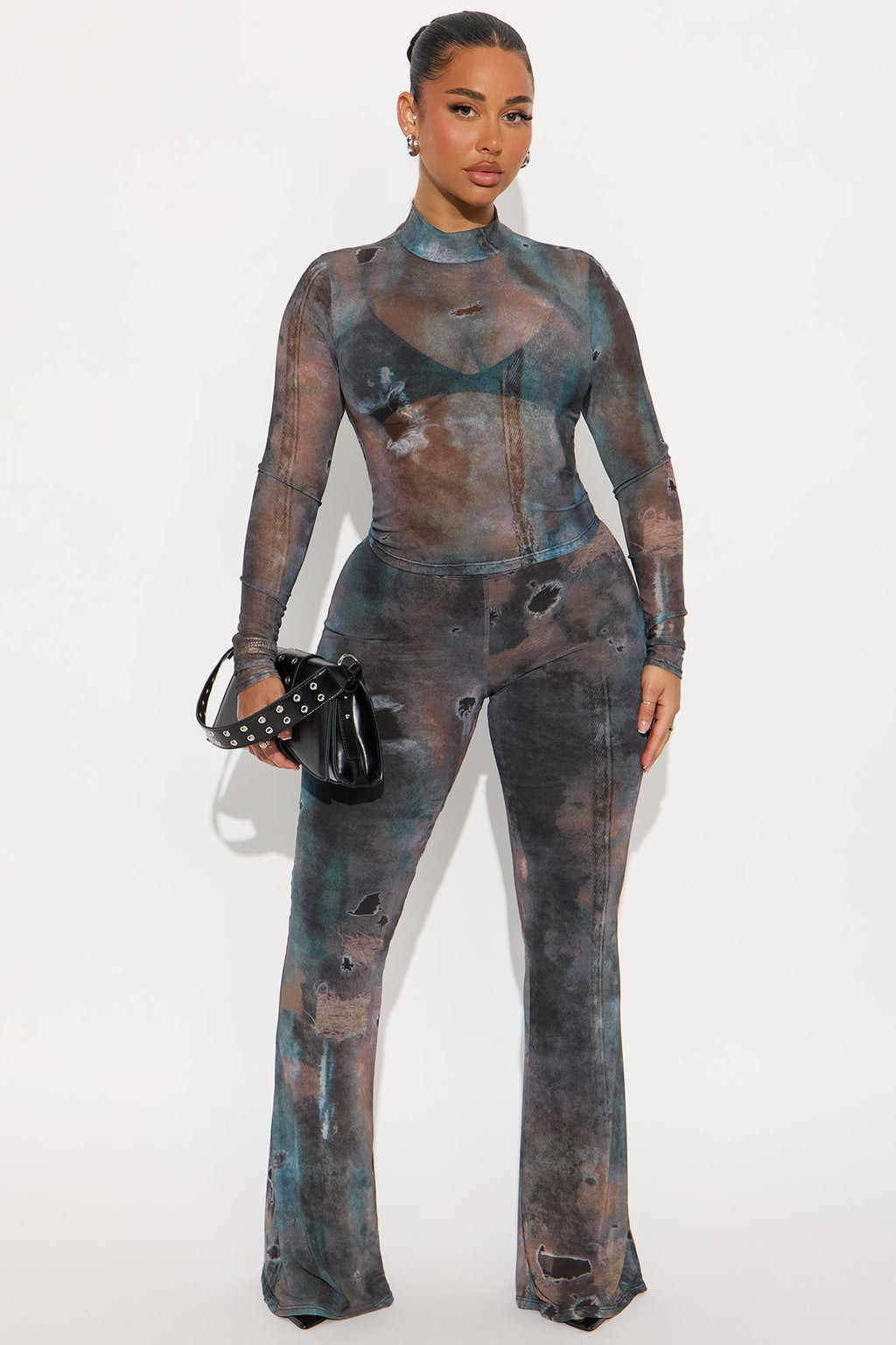 Taking Shots Mesh Pant Set - Charcoal/combo