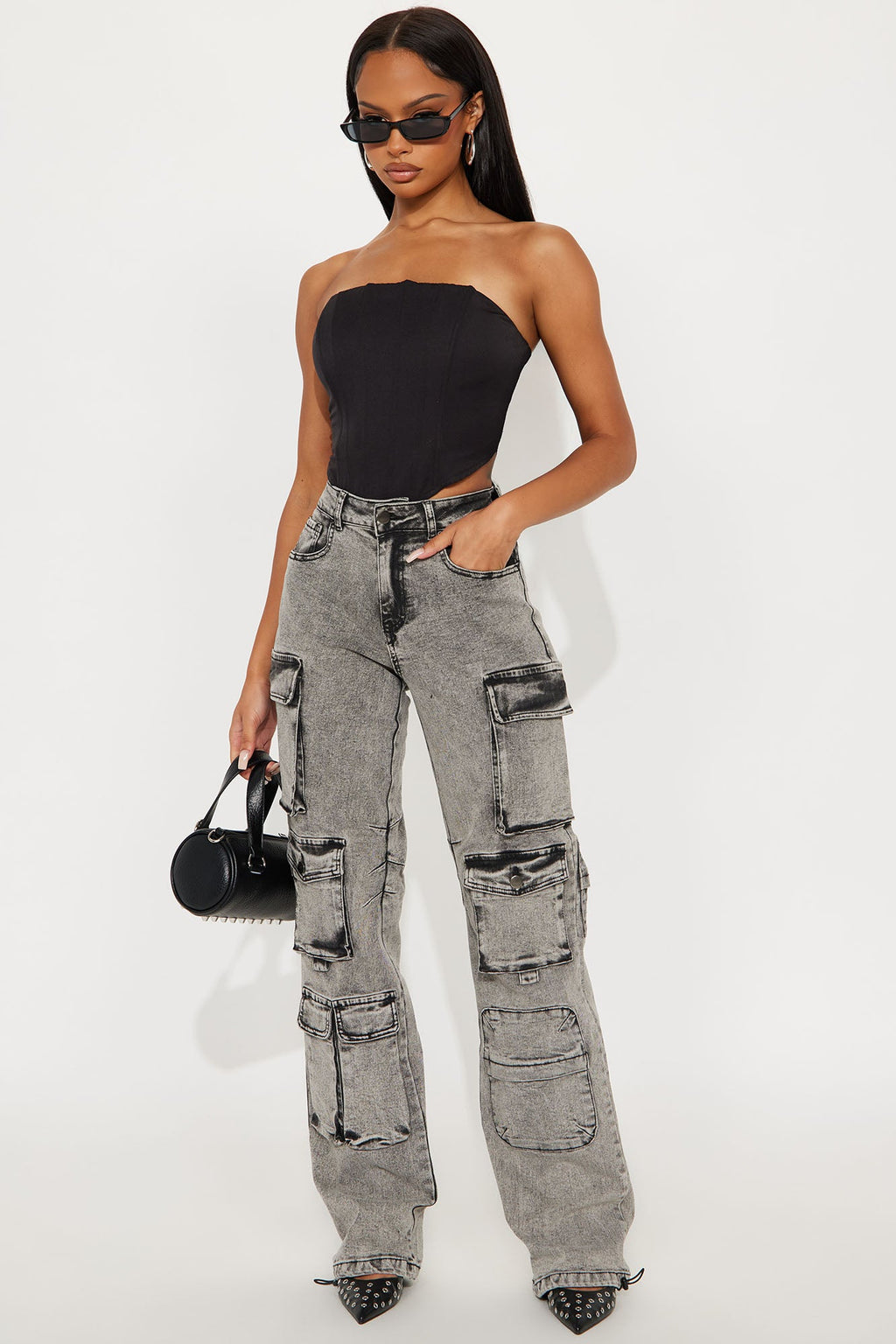 Tall Fairfax High Rise Stretch Cargo Jean - Acid Wash Grey