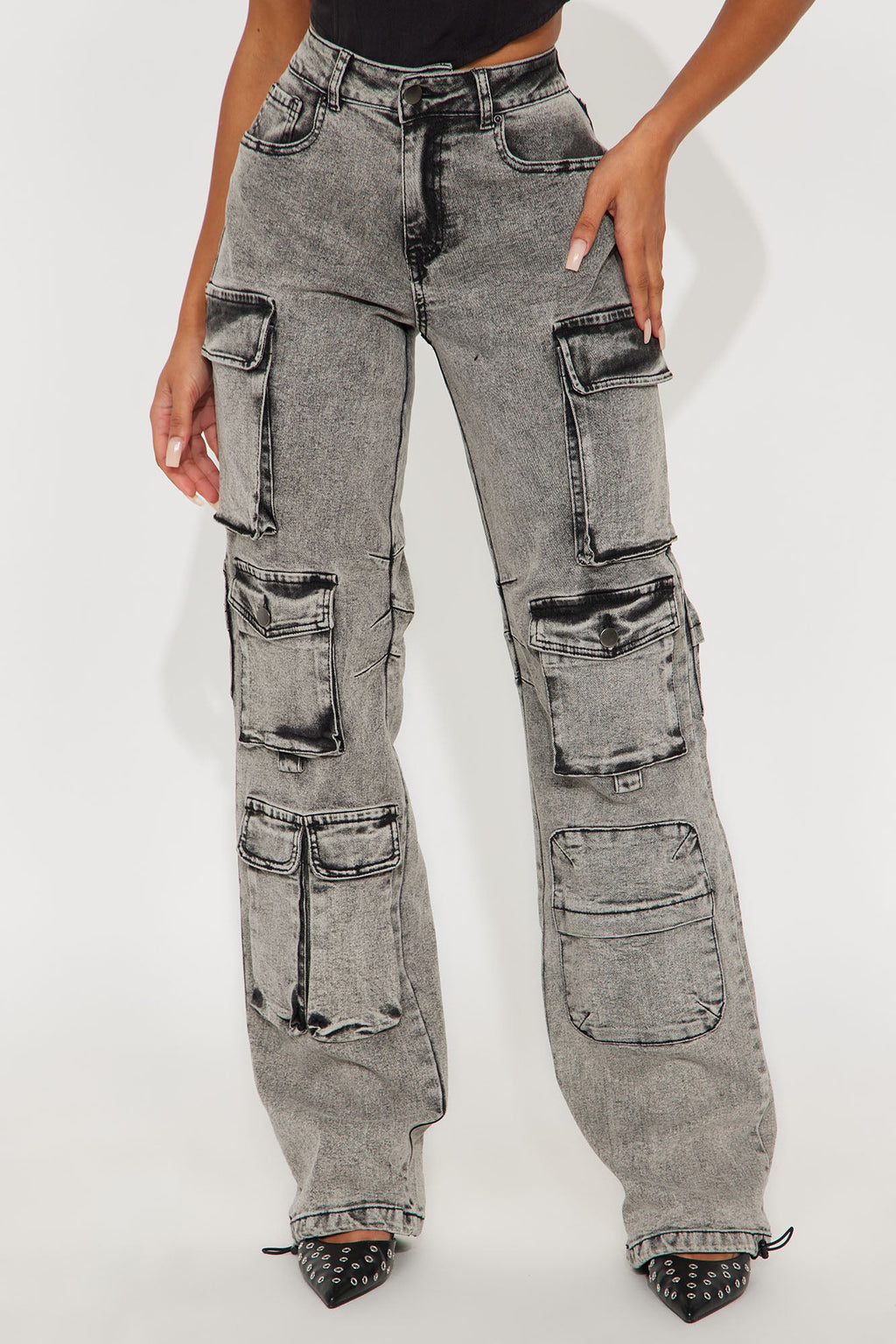Tall Fairfax High Rise Stretch Cargo Jean - Acid Wash Grey