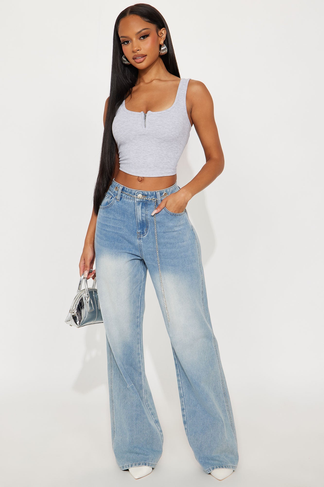 Linked Up Belted Wide Leg Jeans - Light Wash