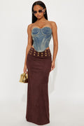 Harlowe Suede Maxi Skirt - Dark Brown