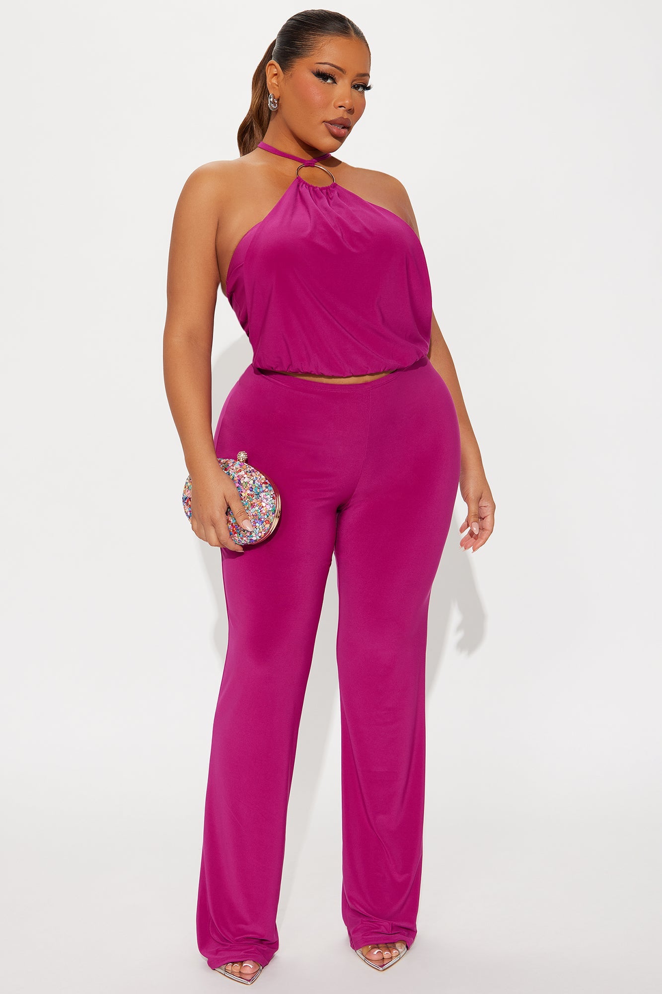 Veronica Halter Pant Set - Magenta