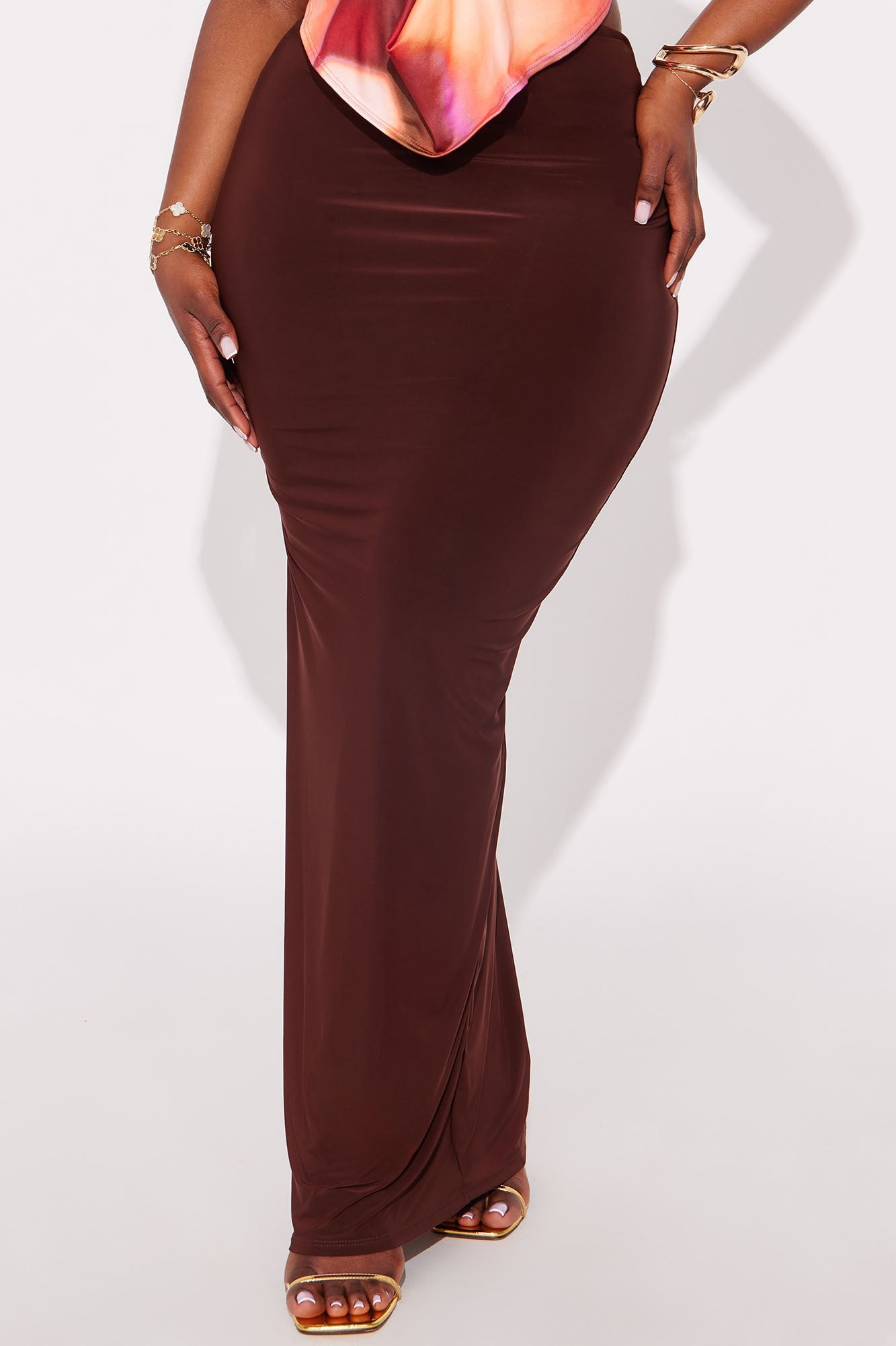Alessandra Ruched Bodycon Maxi Skirt - Chocolate
