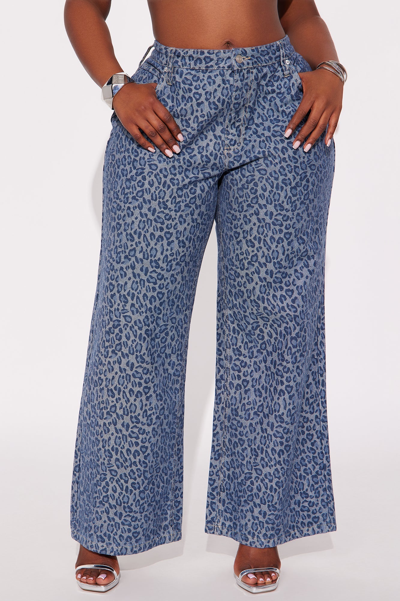 Ferociously Leopard Print Wide Leg Jeans - Medium Wash
