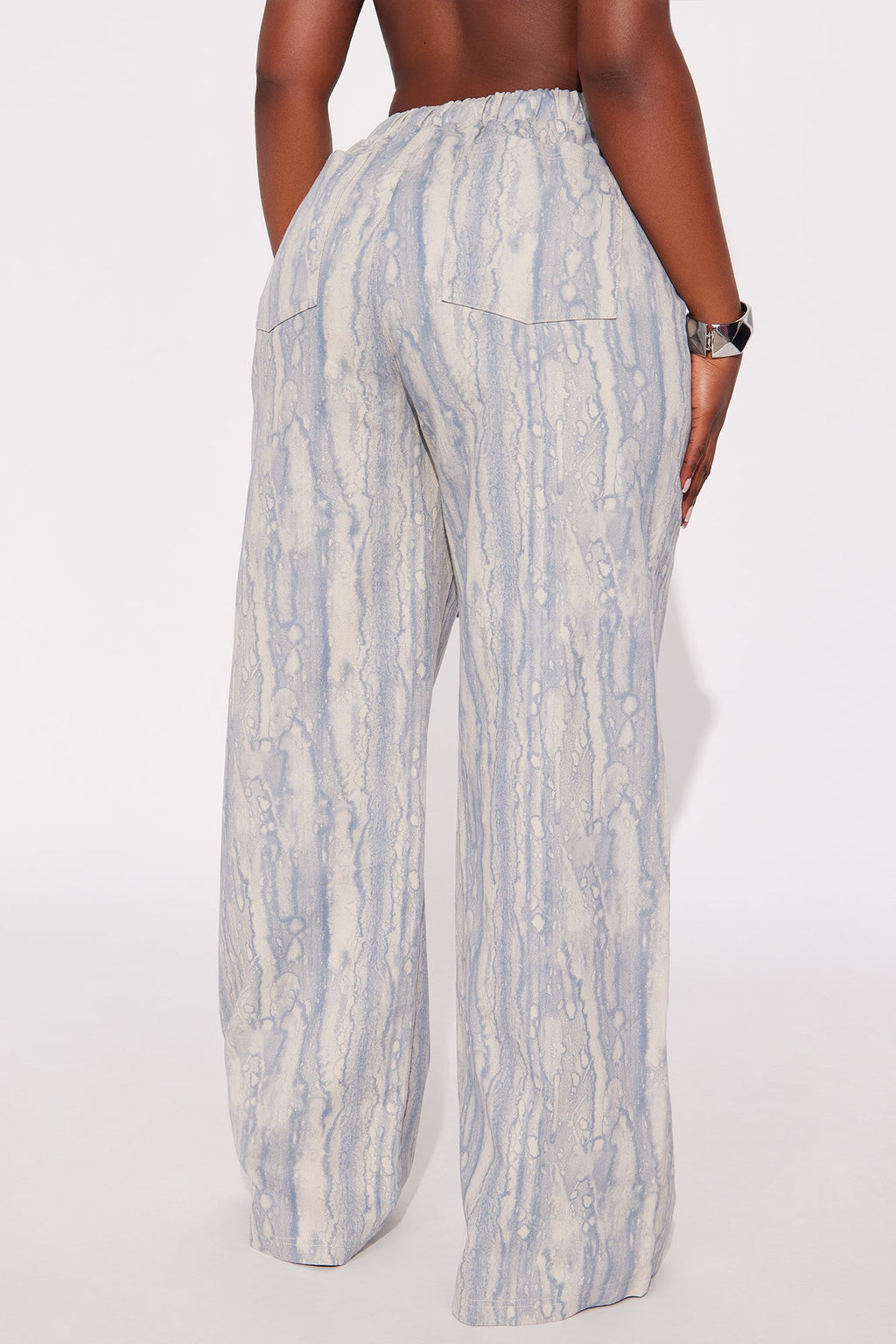 Watermark Pull On Printed Wide Leg Jeans - Blue Wash