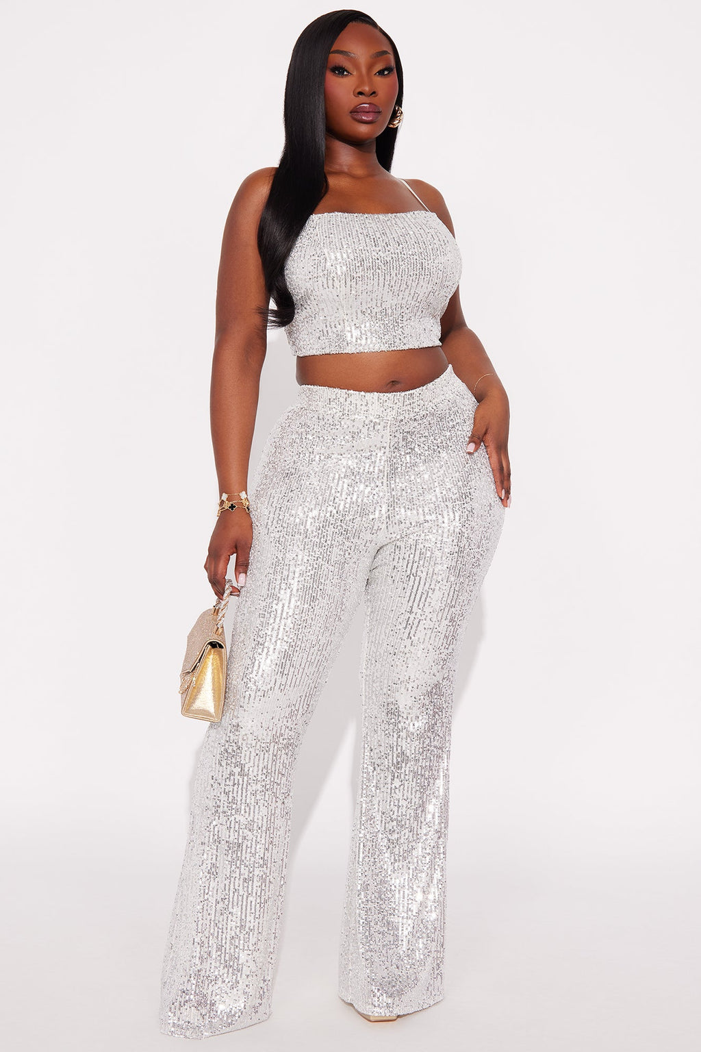 Spotlight Ready Sequin Pant Set - Silver