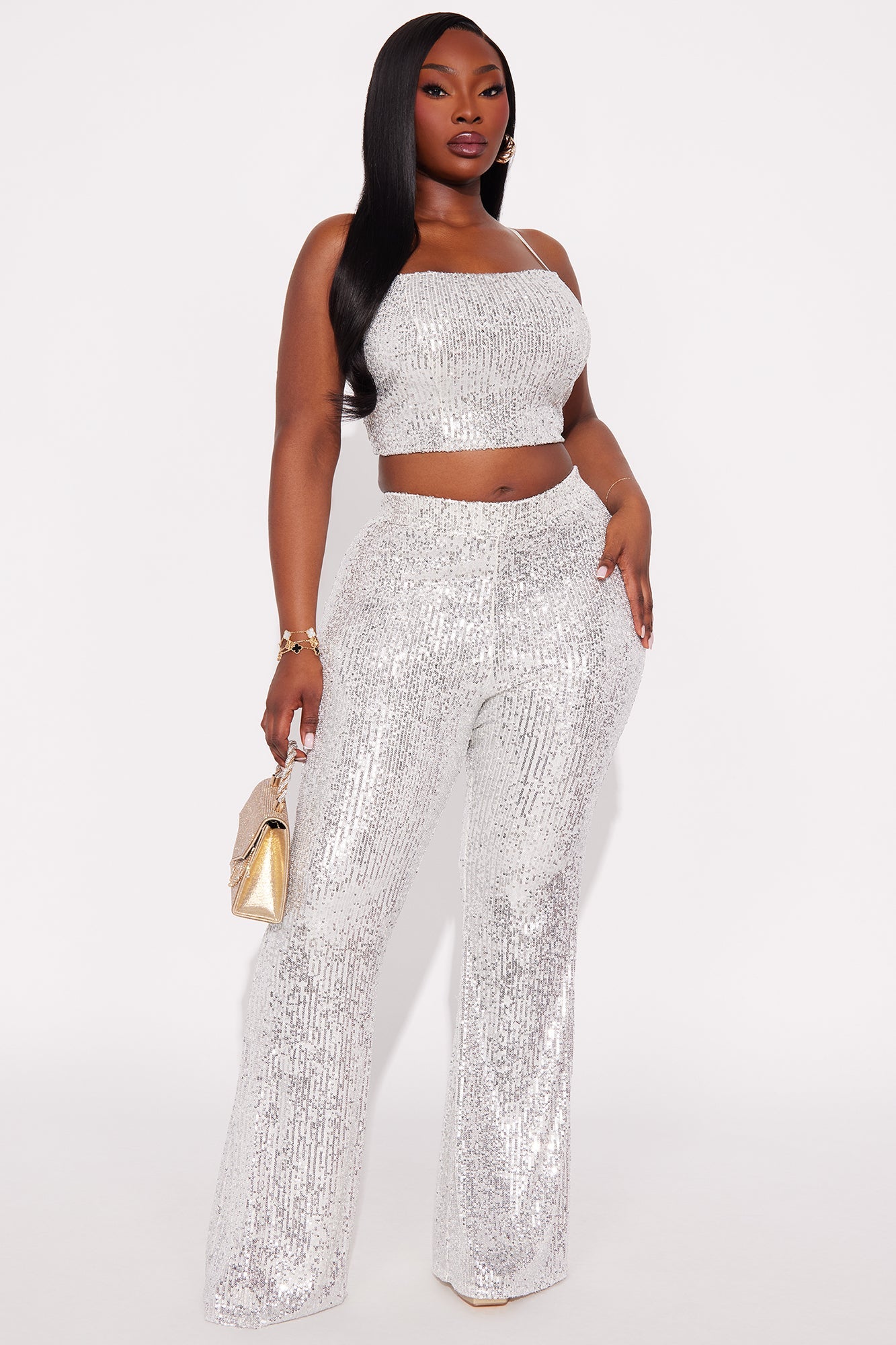 Spotlight Ready Sequin Pant Set - Silver
