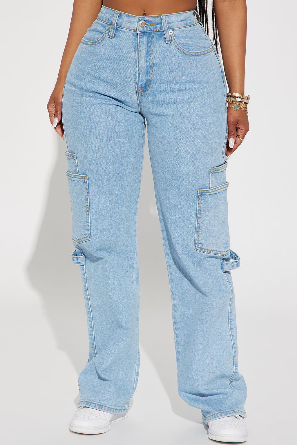 Step By Step Utility Straight Leg Jeans - Light Wash