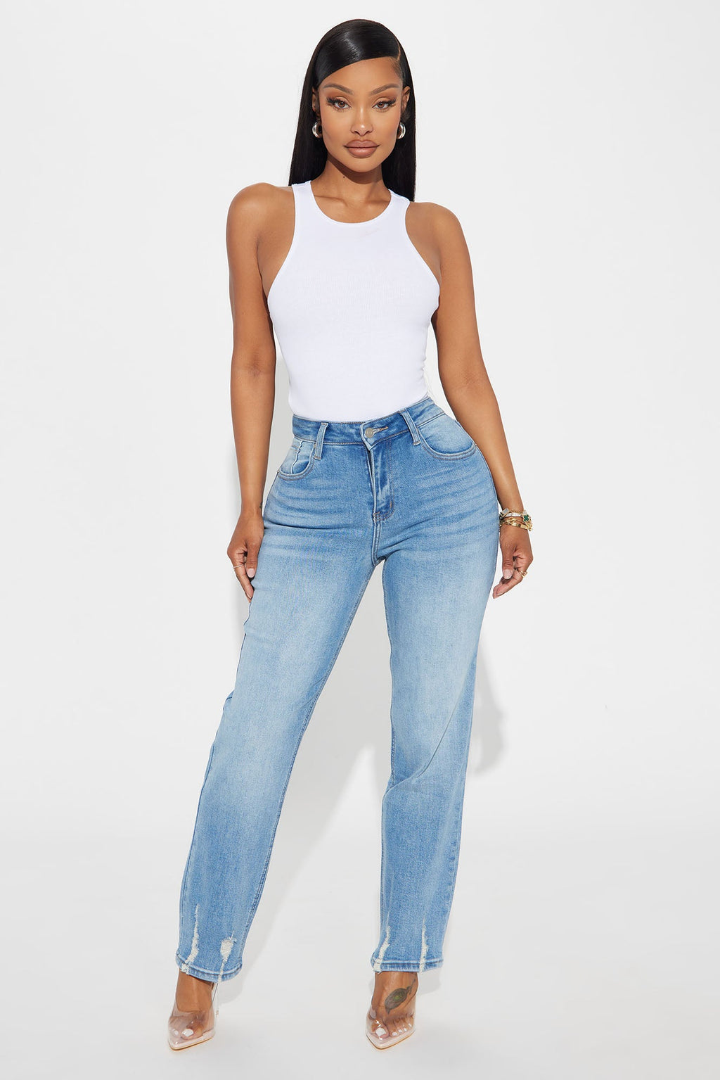 Get Closer Stretch Straight Leg Ankle Jeans - Medium Wash