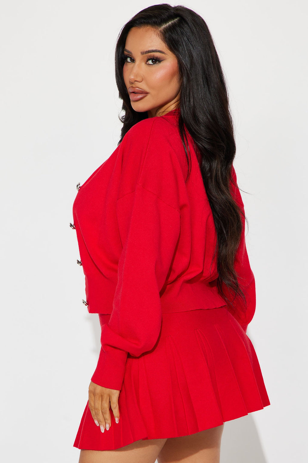 Kept Secret Pleated Skirt Set - Red