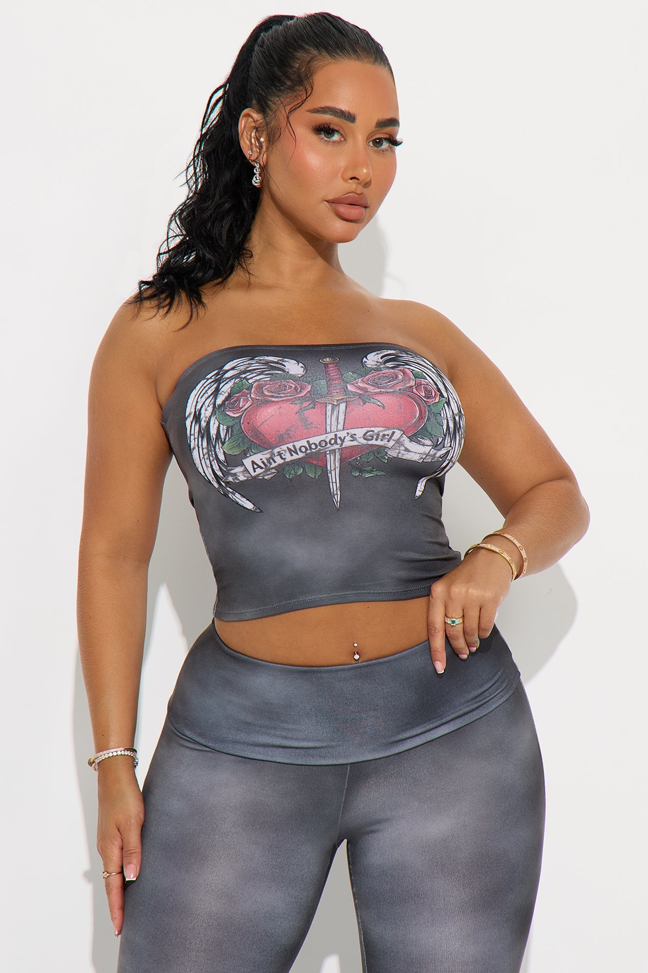 Nobody's Girl Strapless Washed Pant Set - Grey/combo