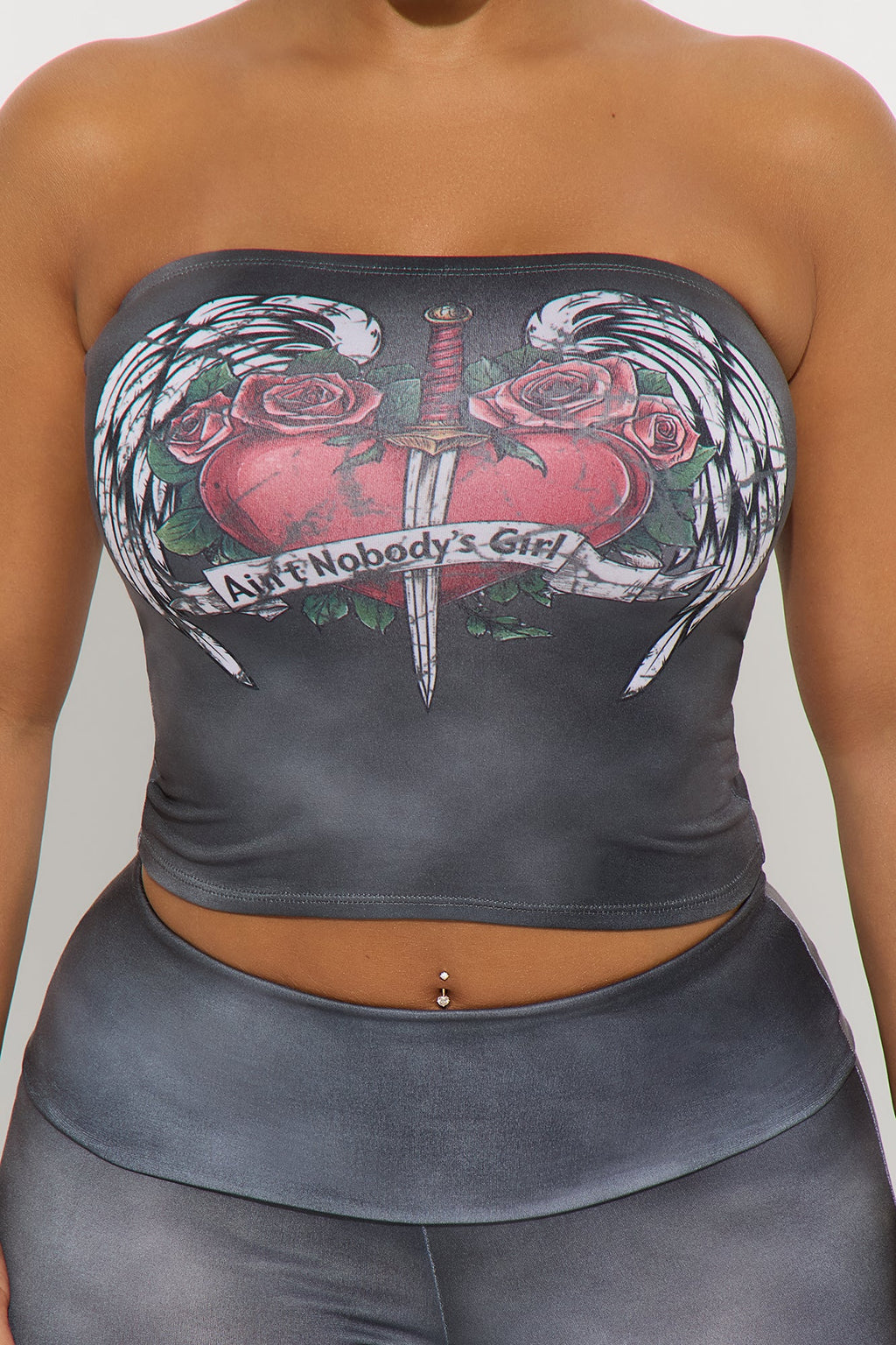 Nobody's Girl Strapless Washed Pant Set - Grey/combo