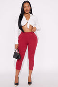 Daniella Pintuck Ponte Capri Legging - Red