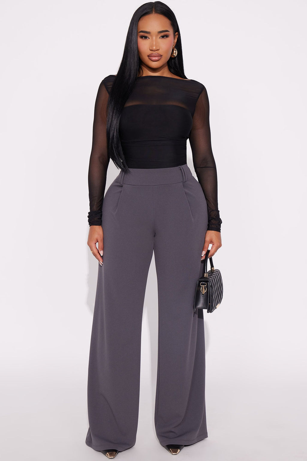 Late To The Meeting Wide Leg Trouser Pant - Charcoal