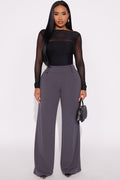 Late To The Meeting Wide Leg Trouser Pant - Charcoal