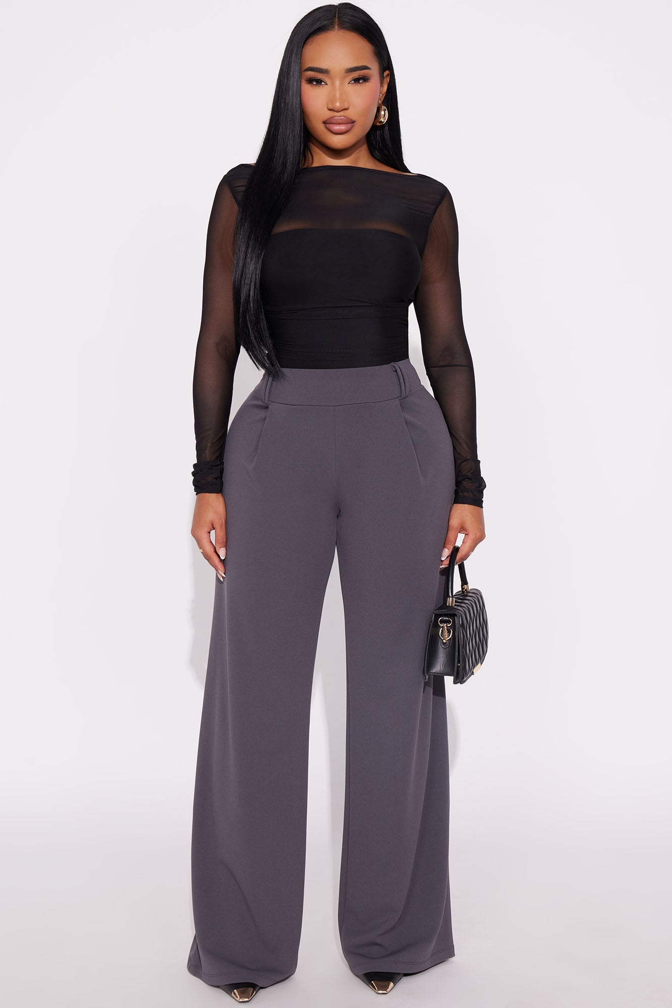 Late To The Meeting Wide Leg Trouser Pant - Charcoal