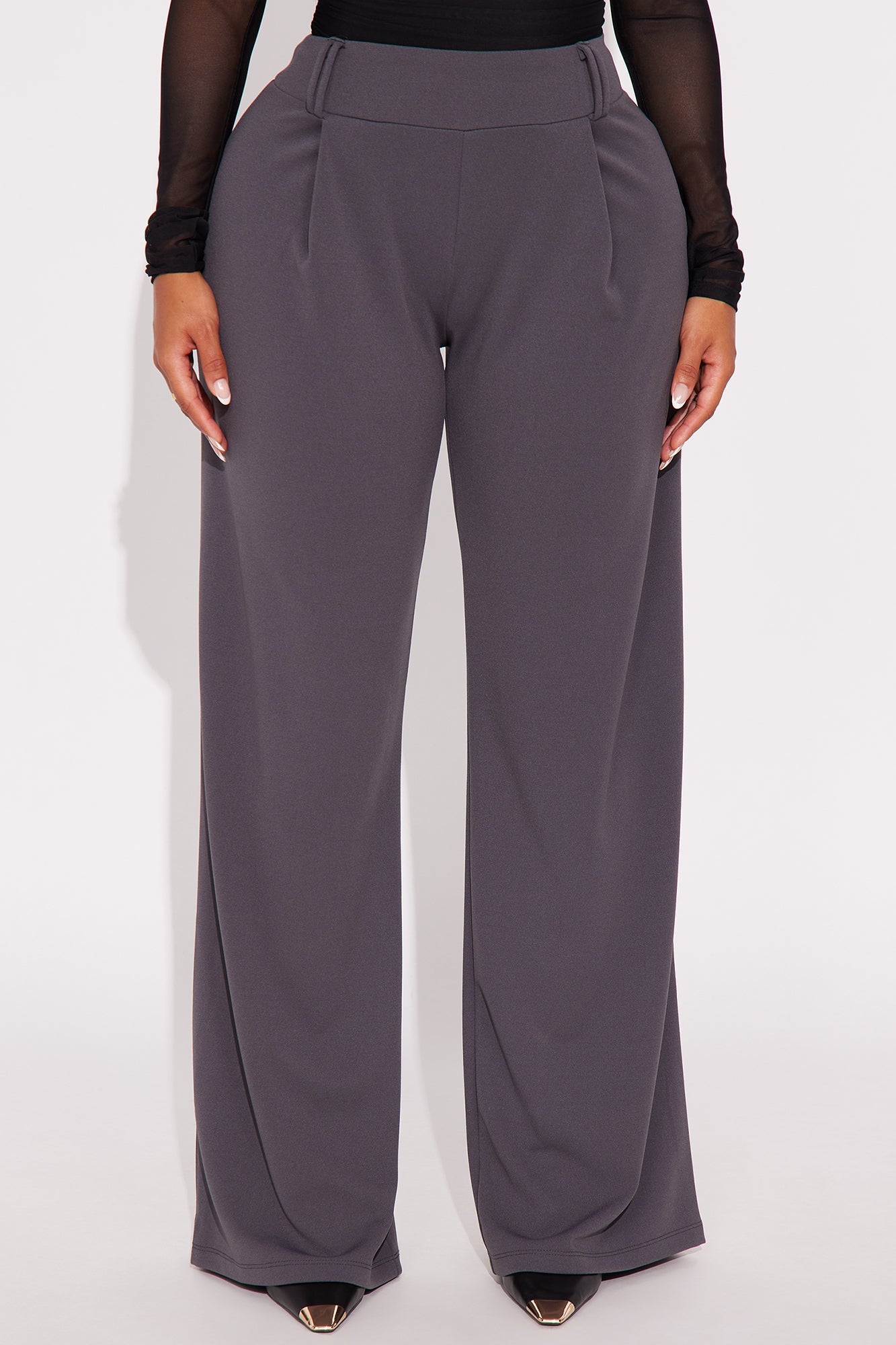 Late To The Meeting Wide Leg Trouser Pant - Charcoal