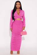 Vanessa Ruched Heavy KNitMaxi Skirt Set - Fuchsia