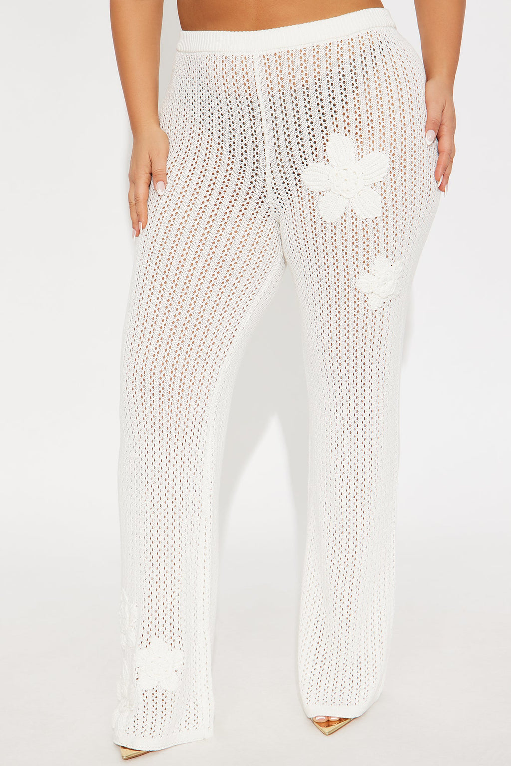 Island Breeze Embroidered Crochet Flare Pant - Cream