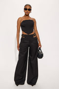Noemy Wide Leg Cut Out Pant - Black