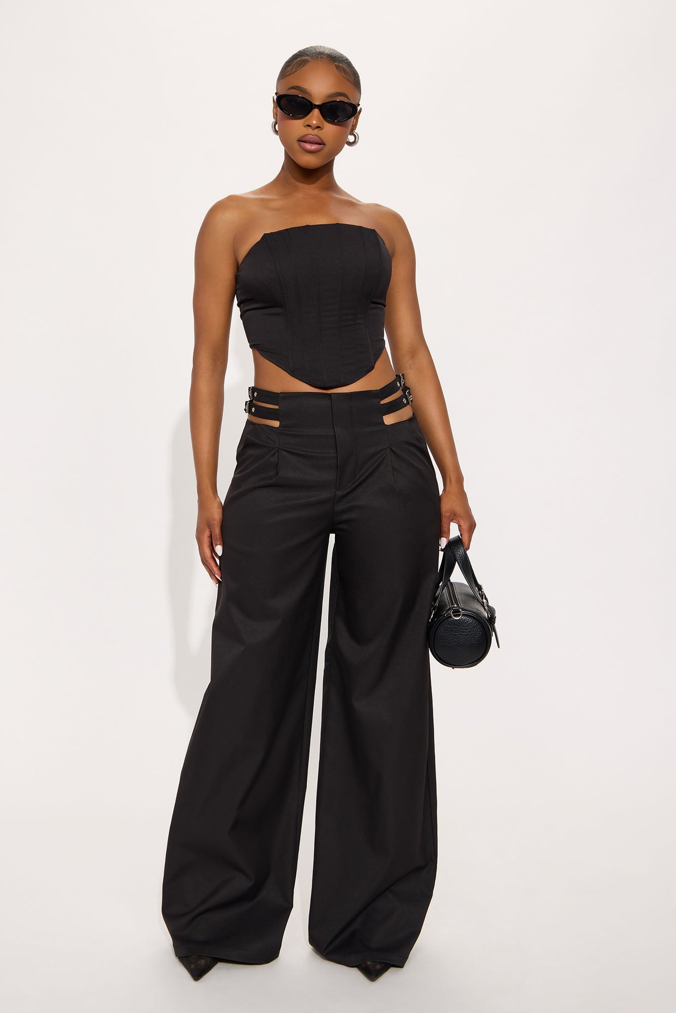 Noemy Wide Leg Cut Out Pant - Black