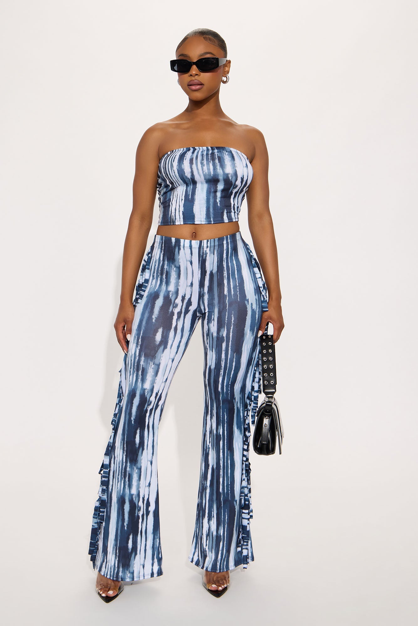 Off The Fringe Strapless Pant Set - Blue/combo