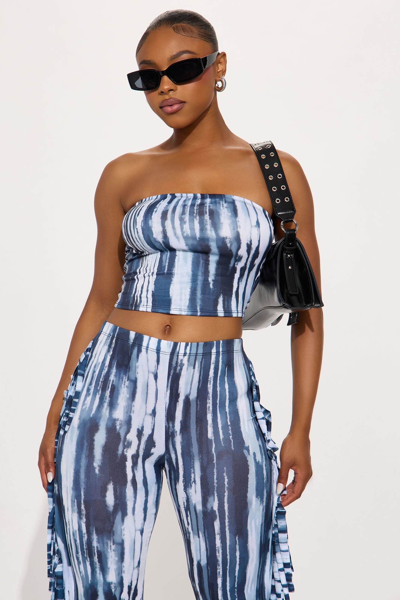 Off The Fringe Strapless Pant Set - Blue/combo