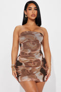 Kacy Mesh Mini Dress - Brown/combo