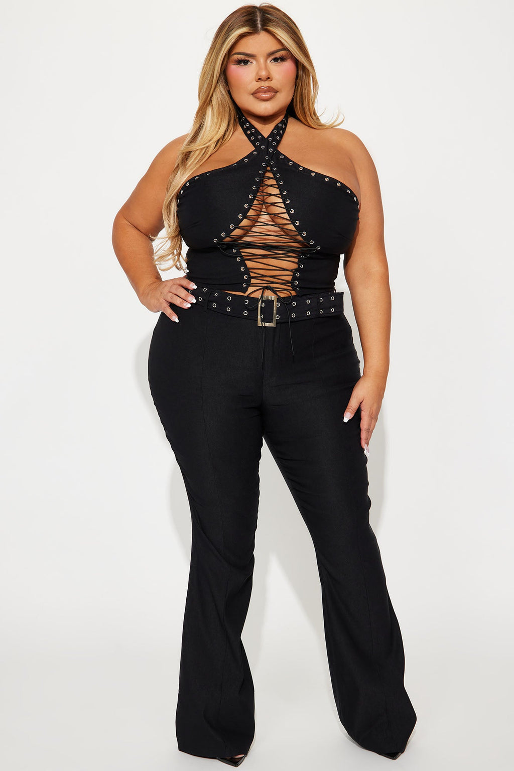 Briana Lace Up Pant Set - Black