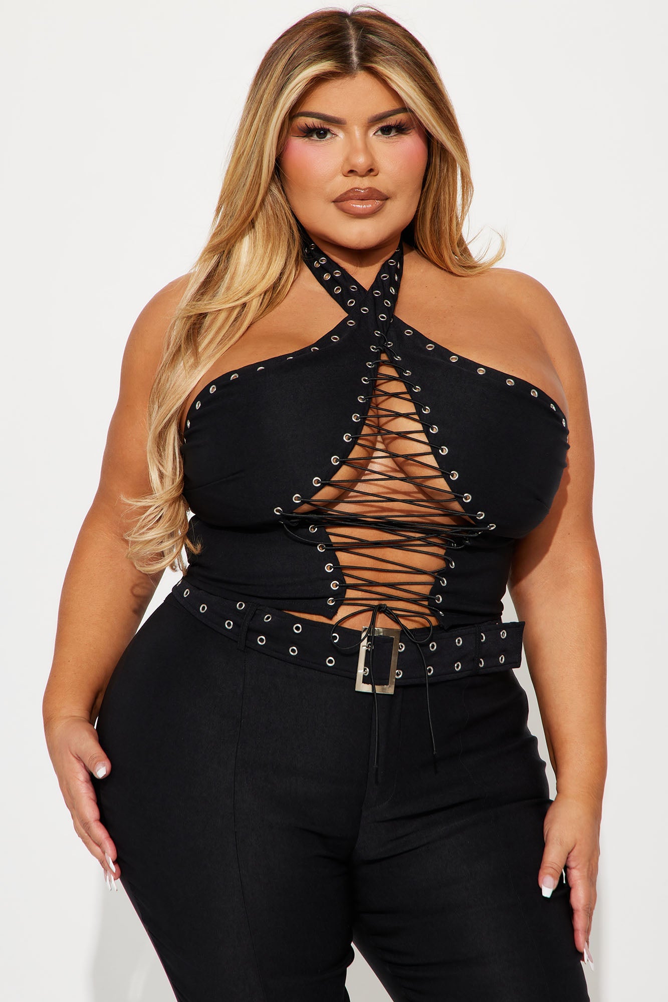 Briana Lace Up Pant Set - Black