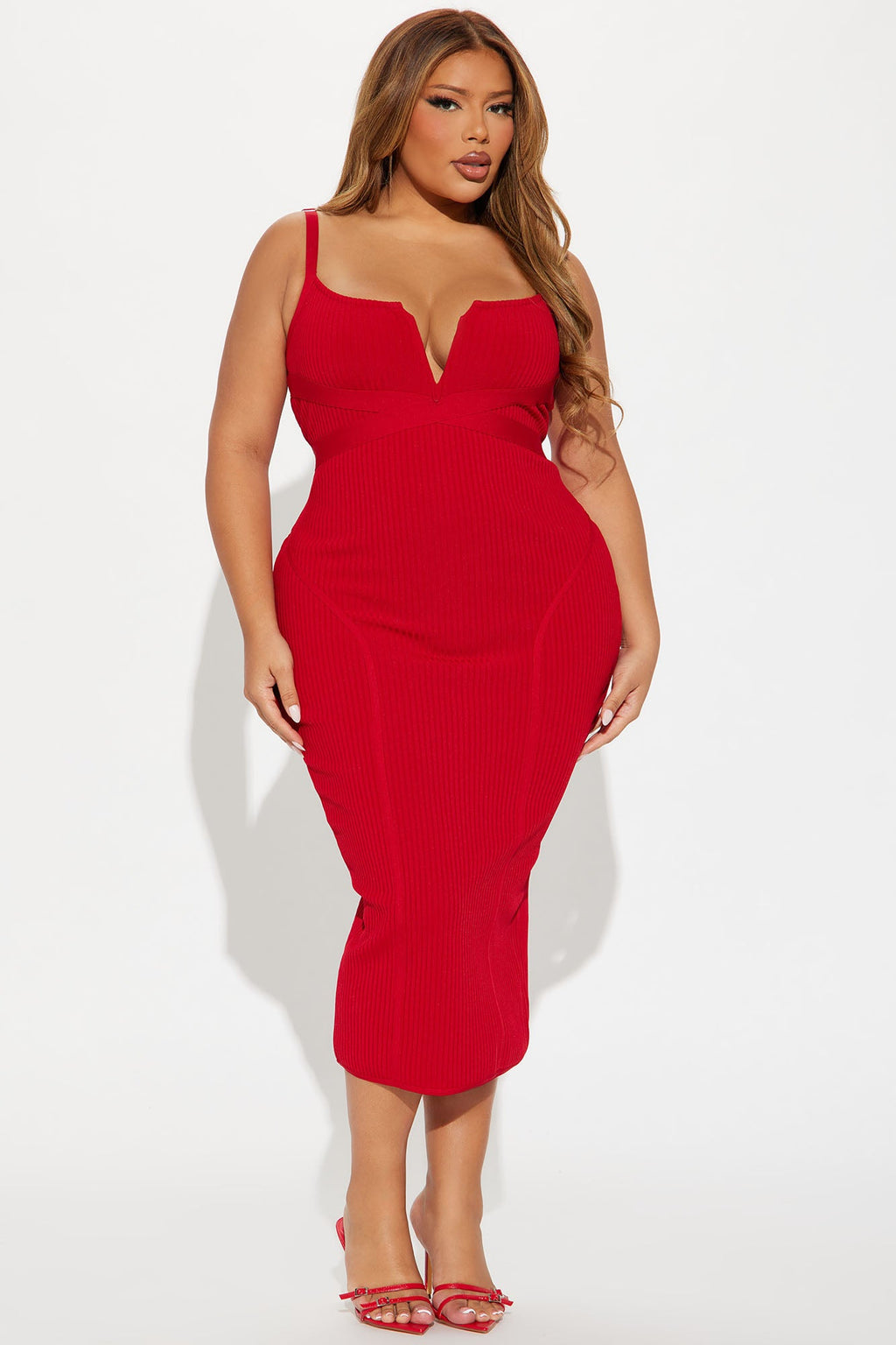 Misty Bandage Midi Dress - Red