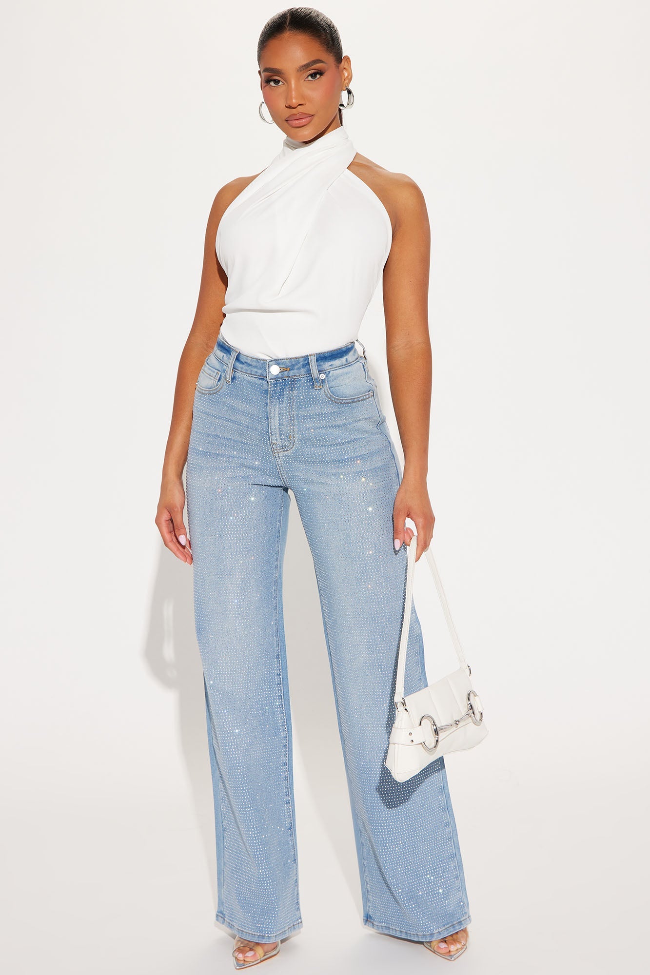 Zahra Stretch Embellished Straight Leg Jeans - Light Wash