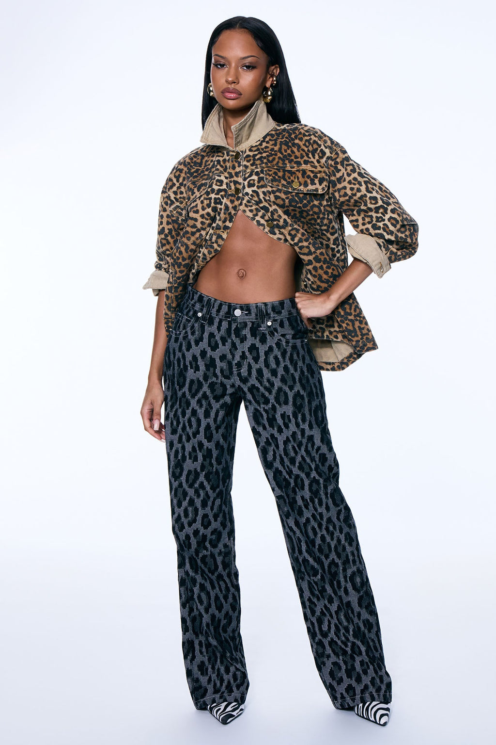 Danger Zone Leopard Straight Leg Jeans - Black/combo