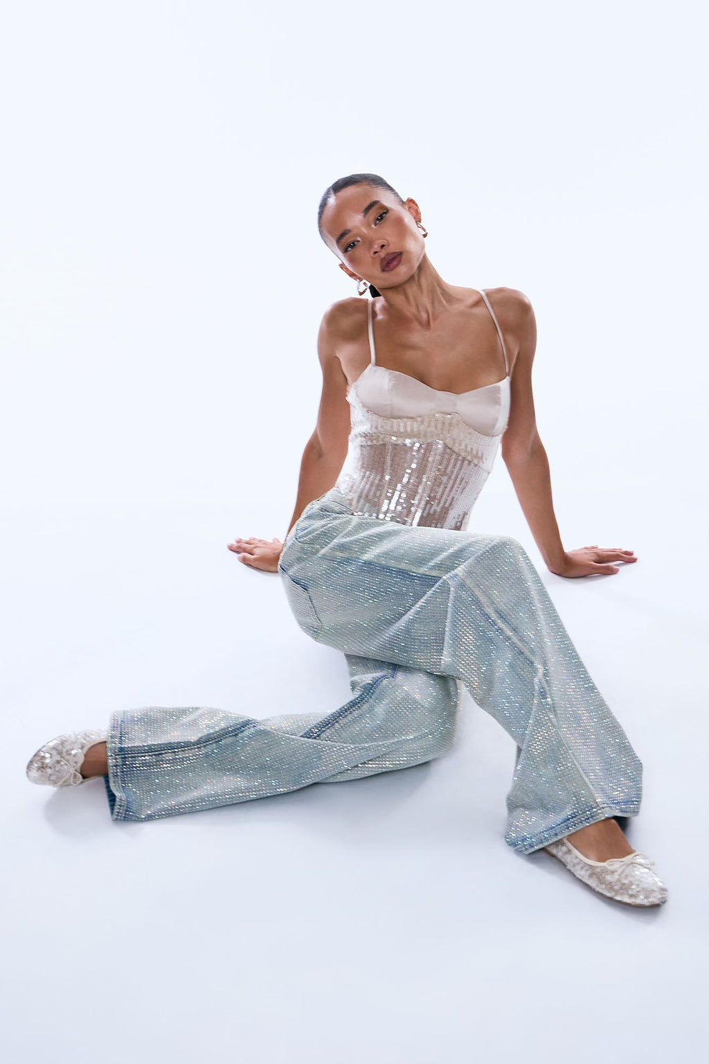 Shine Your Light Tinted Rhinestone Wide Leg Jean - Vintage Wash