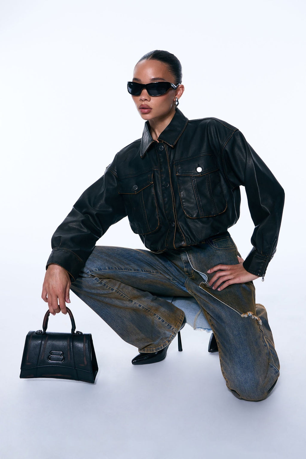 Like Old Times Faux Leather Bomber Jacket - Black