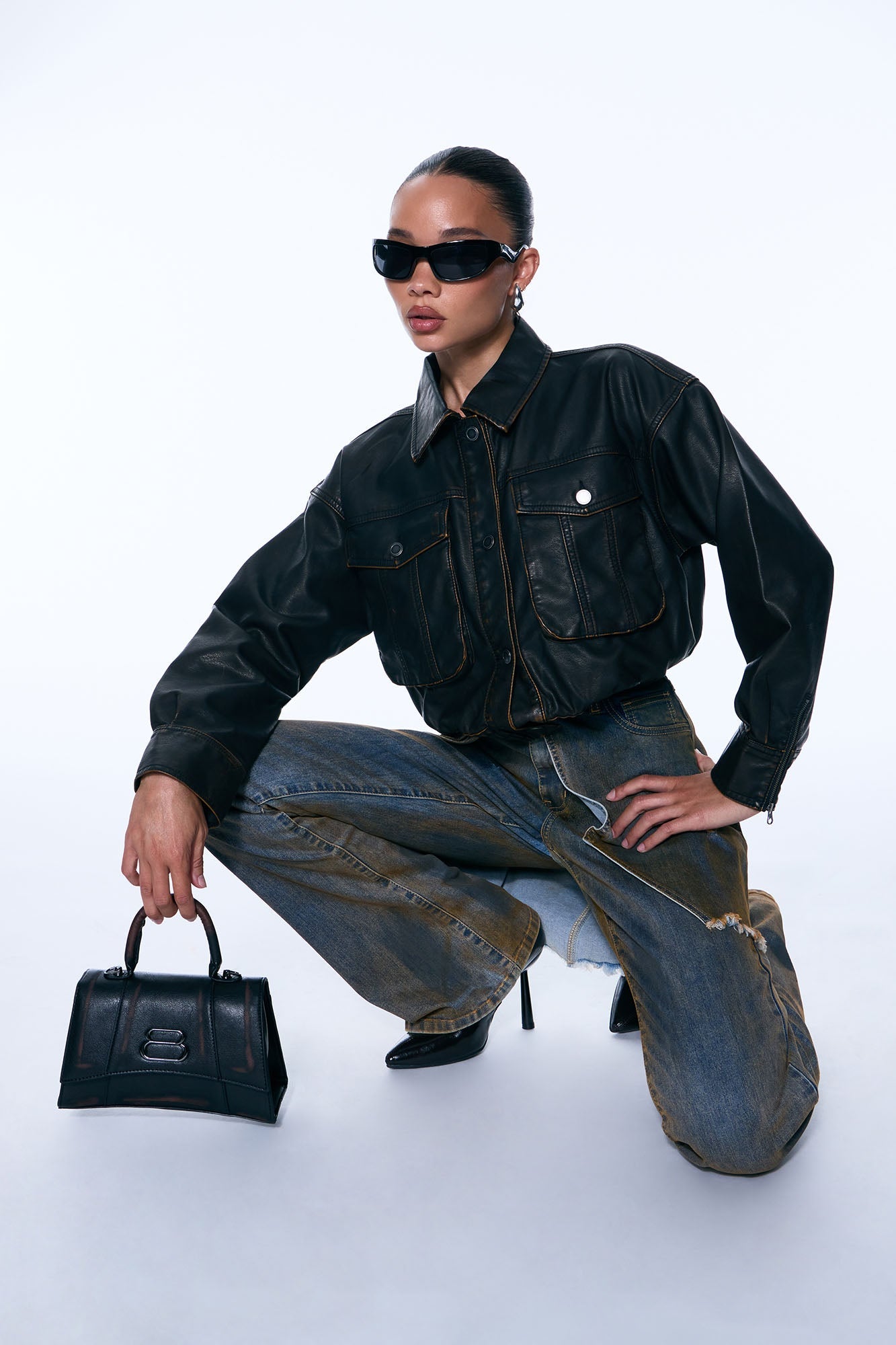 Like Old Times Faux Leather Bomber Jacket - Black